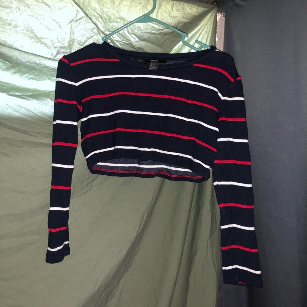 Forever 21 Navy Striped Crop Top